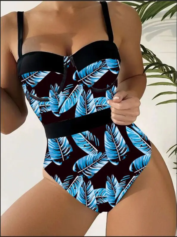 Push Up One Piece Swimsuit 2026 Sexy Strappy Swimwear Women Tropical Printed Bathing Swimming Swim Suit Female Summer Beachwear