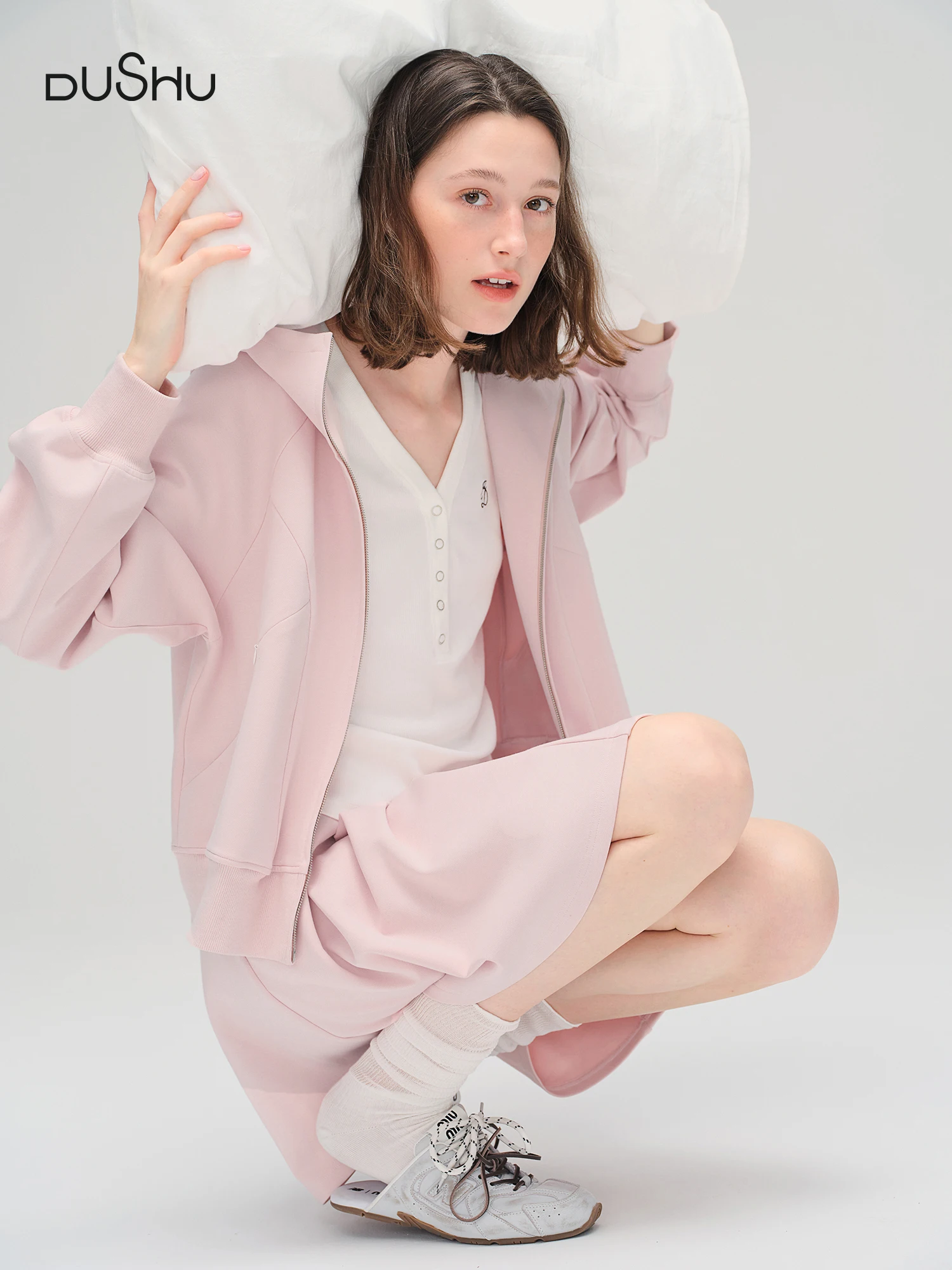 DUSHU Plus-size Women's Strawberry Milk Fall 2025 Simple Hoodie and Skirt Set Hoodies Skirts Pants Sets