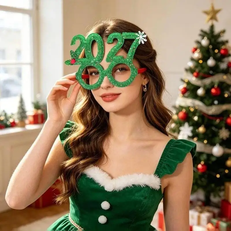 2027 Neujahrs-Thema Haaraccessoire Goldene Brille Roter Stern-Stirnband für Damen Karnevalsparty-Outfit Passend – Detail 8