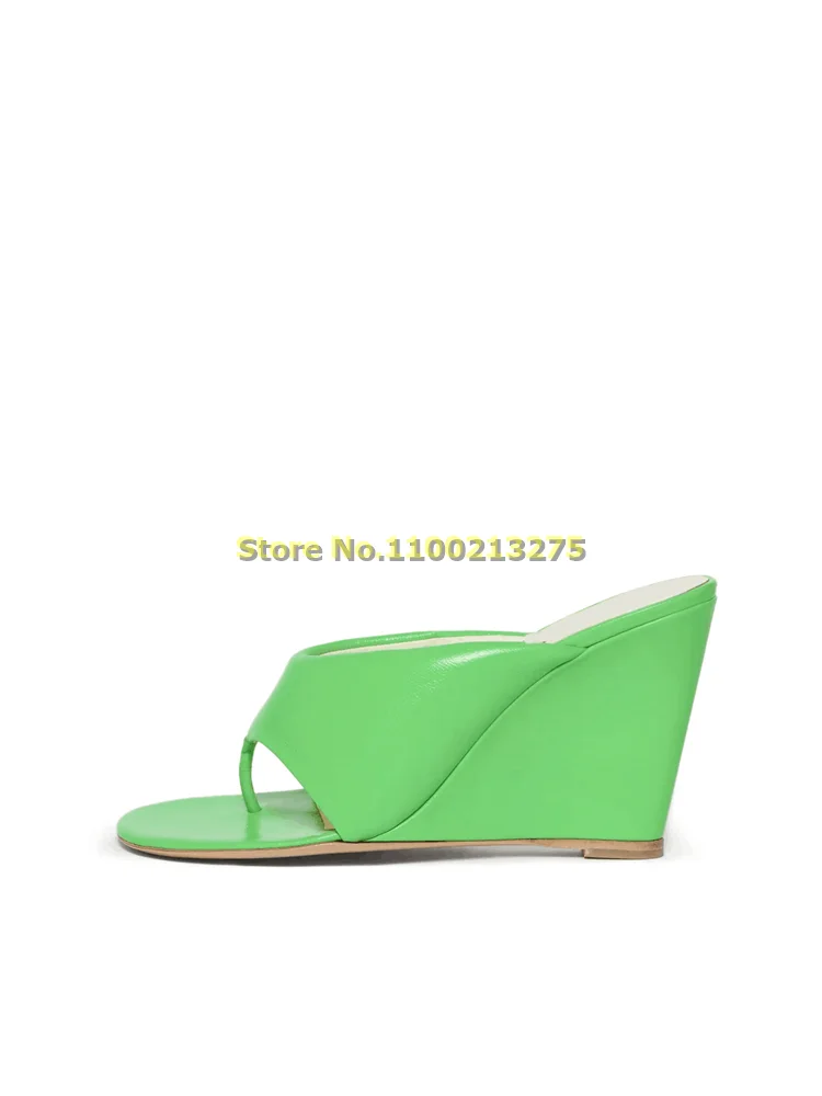 Clear PVC Wedges Slippers Flip Flop Round Toe High Heel Fashion 2024 Summer Women Slides Solid Leather Custom Made Dress Shoes