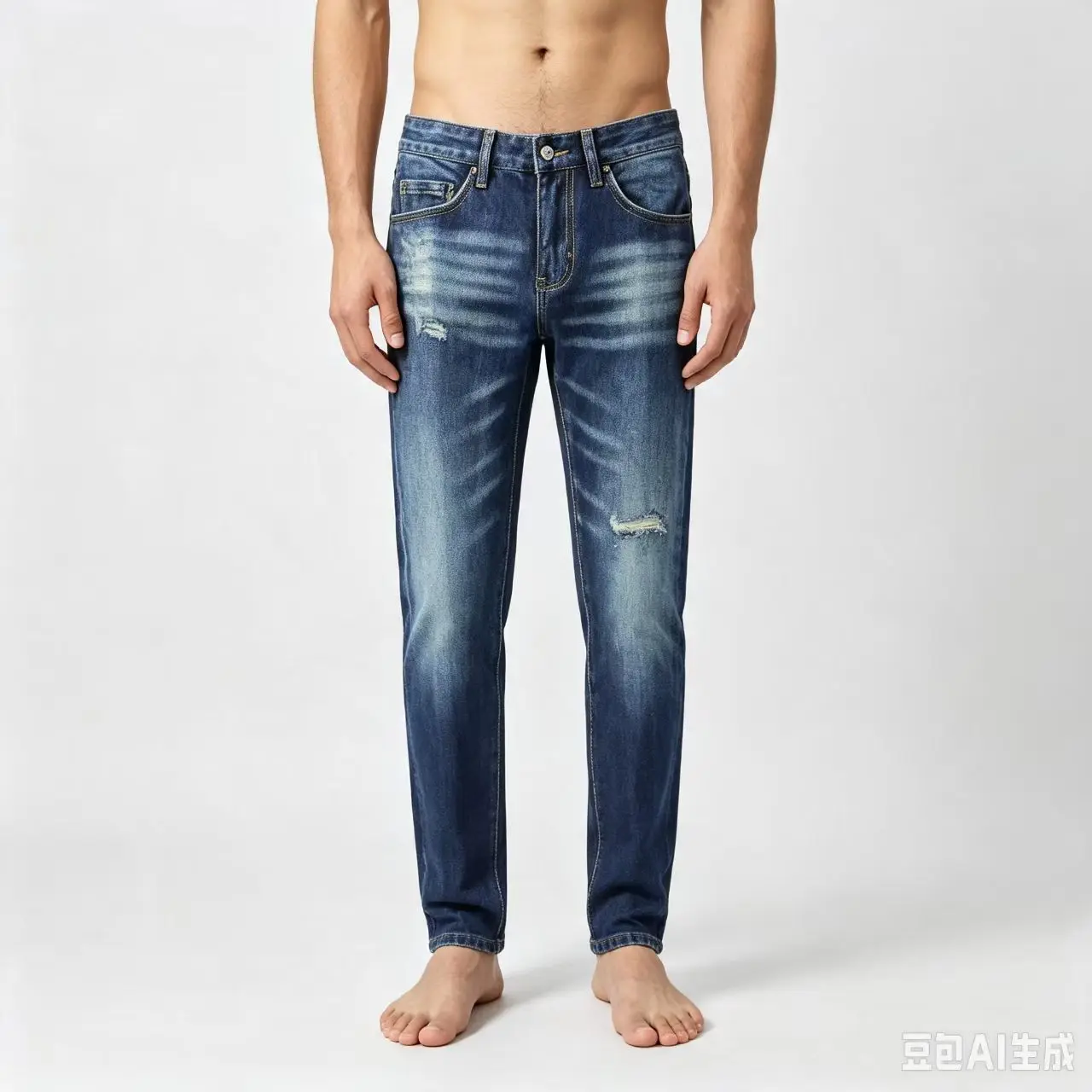 Men's slim fit blue jeans painted retro elastic street hip-hop feng shui wash elastic slim fit jeans Y2K
