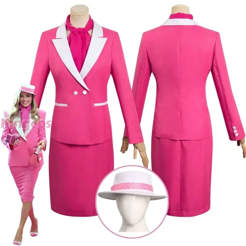 Castone rosa Barbei vestiti per le donne adulte Cosplay Fantasia Costume giacca vestito cappello Barbei film Outfit donna vestito di Halloween