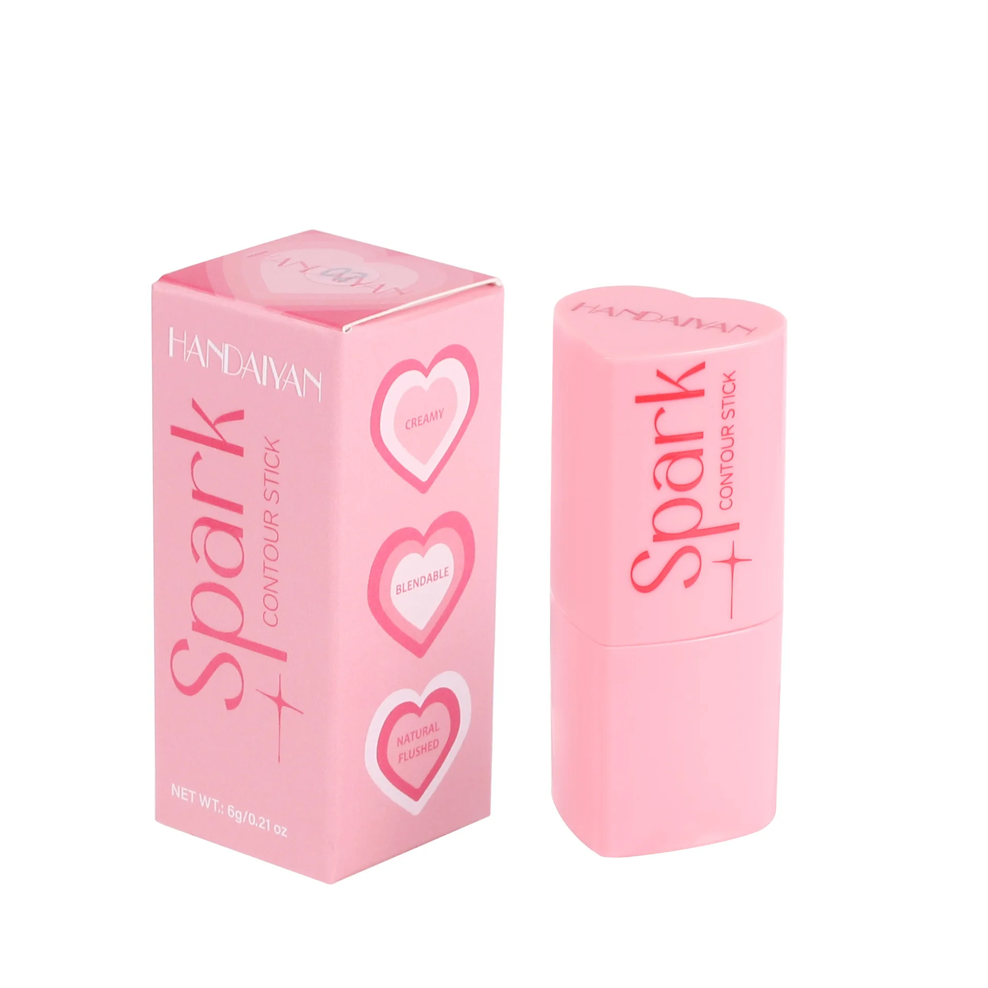 Handaiyan 8 cores em forma de coração blush em pó blush contorno creme shimmer rosto maquiagem iluminador vara