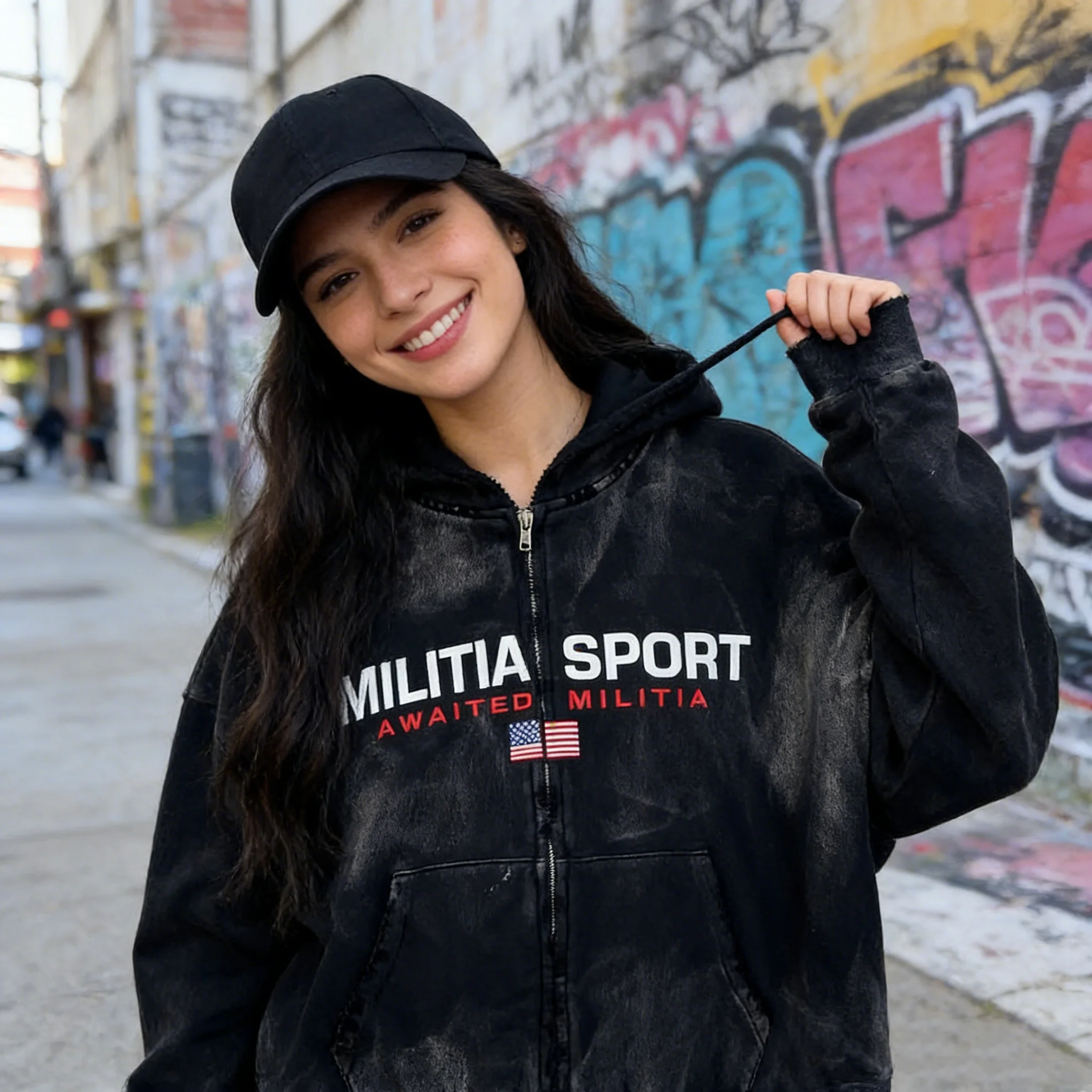 Bluza w stylu ark, retro moda uliczna na wiosnę i jesień, europejski i amerykański kardigan, kurtka z nadrukiem na zamek błyskawiczny