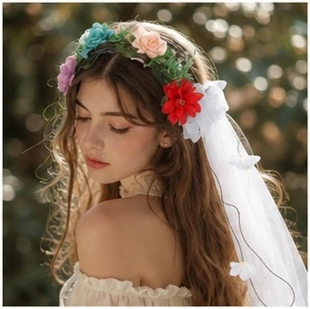 Luxury Wedding Veil Featuring Soft Hazy Tulle Layer Elegant Rose Wreath Headdress Suitable for All Brides Bridal Party