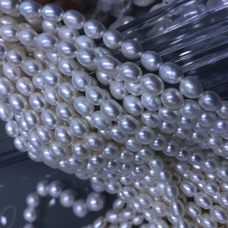 

Freshwater Pearl 6.3-.3Mm Lustrous Rice Necklace Oval Bead Semi-Finished Product