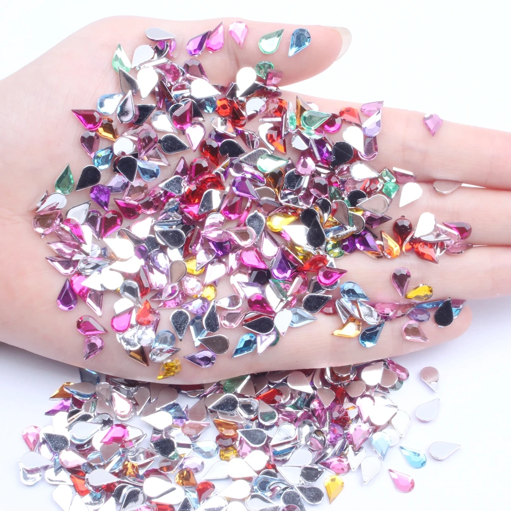 4x6mm 10000pcs Flat Facets Acrylic Rhinestone Tear Shape Many Colors Choose DIY Nail Art Decorations Glue On Garments Crafts