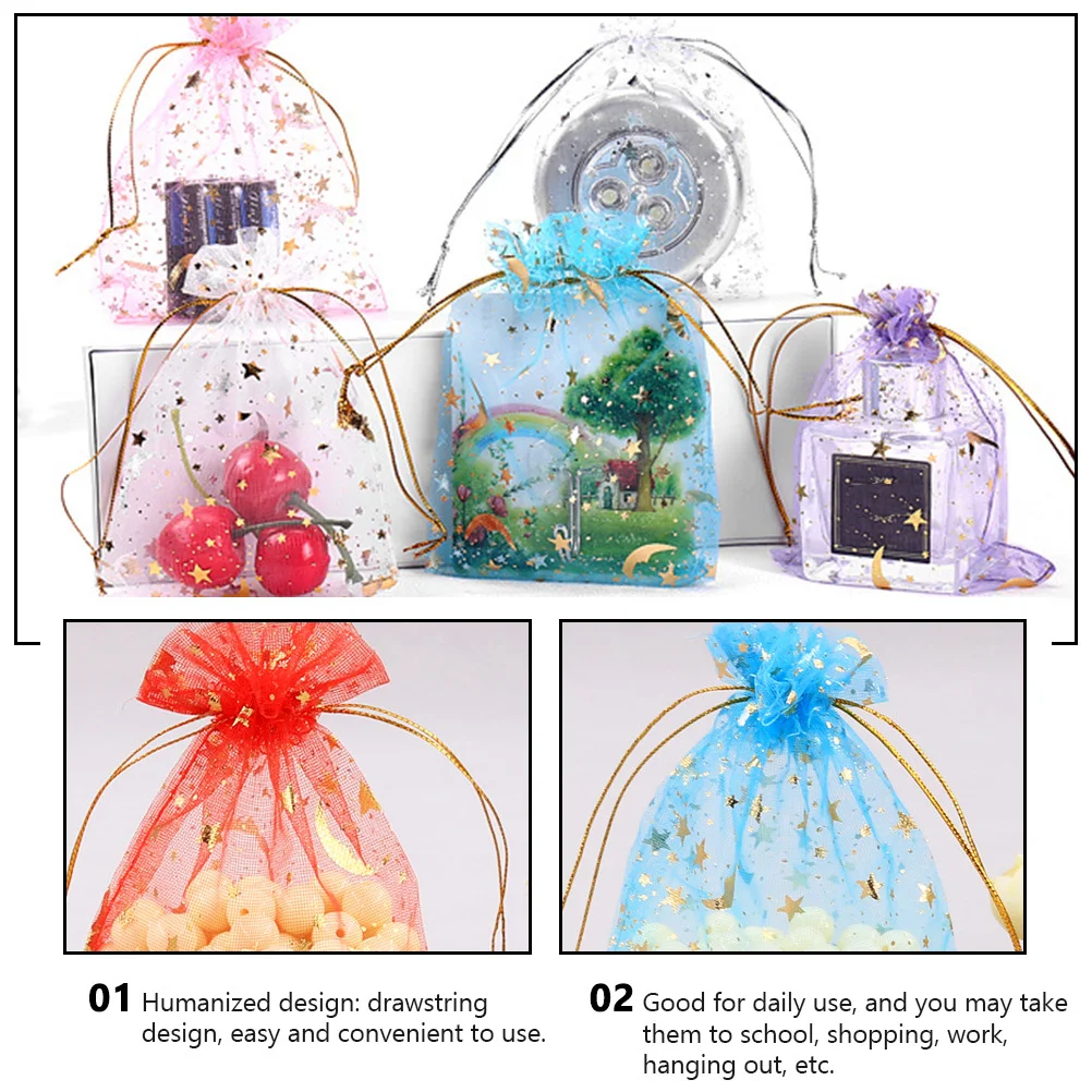 

100Pcs Organza Storage Bags Drawstring Pouches for Gift Packaging Jewelry Candy Cosmetics Portable Makeup Pouches