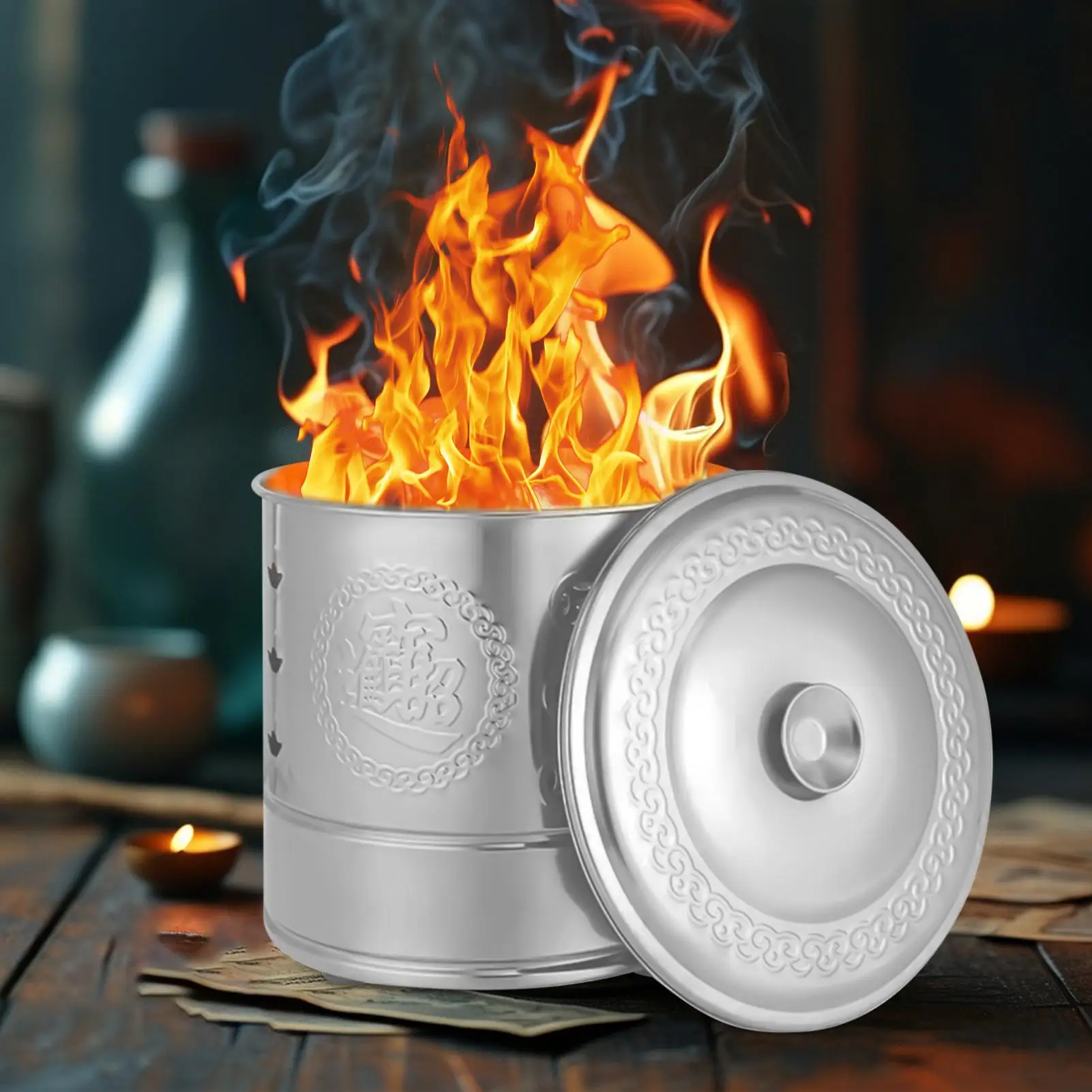 

Бочка для сжигания из нержавеющей стали, бумажная горелка для денег, ведро с ручкой для переноски, традиционная благоприятная бочка для мусора, деревянное мусорное ведро