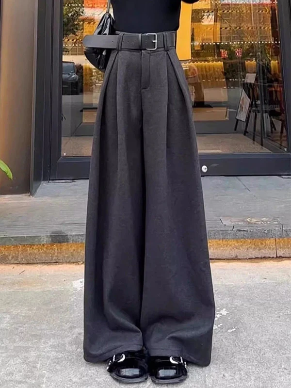 Gray Suit Pants High Waist Women's Spring Autumn Loose Narrow Casual Floor-Length Pants Drapey Commute Style Polyester Fiber