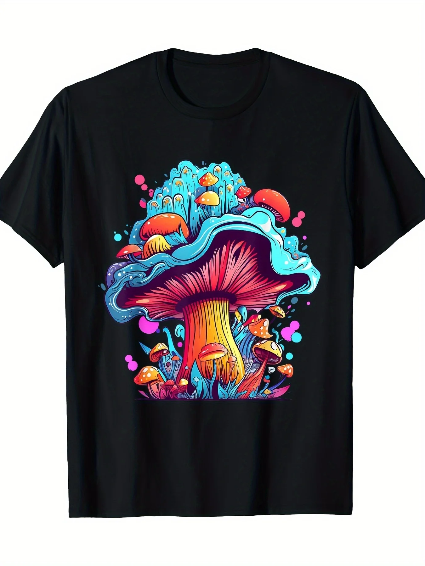 Esthetic Fungus Mushroom Enthusiast Mens Fungus Tshirt Top for Daily Activities Crew Neck Drop Shoulder - Versatile