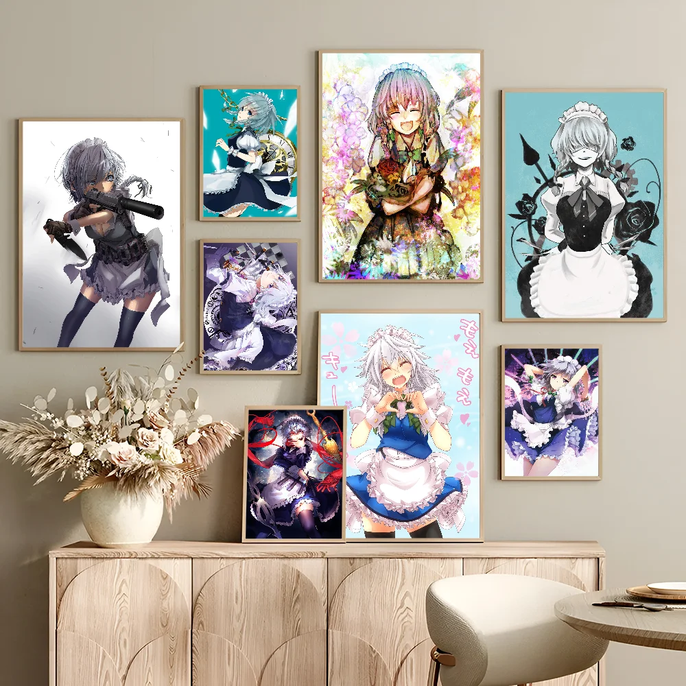 Sakuya Izayoi Whitepaper Poster Waterproof Paper Sticker Coffee House Bar Aesthetic Art Wall Painting