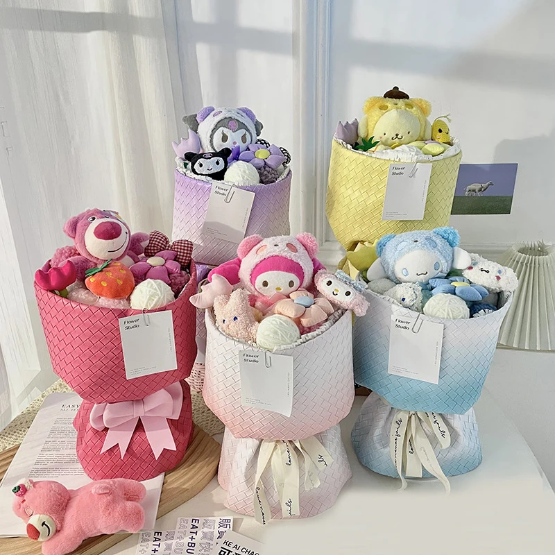 

Sanrio Anime Action Figure Kawaii Christmas Doll Bouquet Finished Birthday Gift Hand Made Cartoon Valentine Day Girlfriend Gift