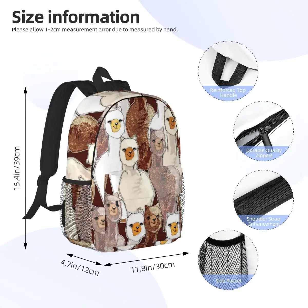 Parade Of Alpacas (Colorful Alpacas) Backpacks Bookbag Cartoon Students School Bags Laptop Rucksack Shoulder Bag Large Capacity