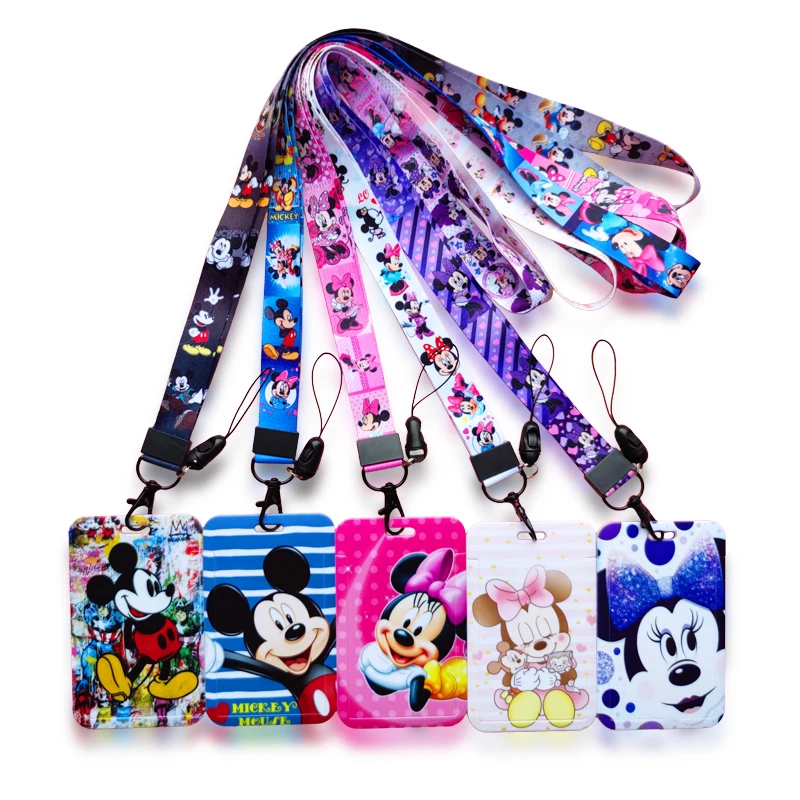 Disney ID Card Holder Lanyard Key chain Mickey Minnie Credit Card Case Neck Strap Badge Holders Credentials Accessories Gifts