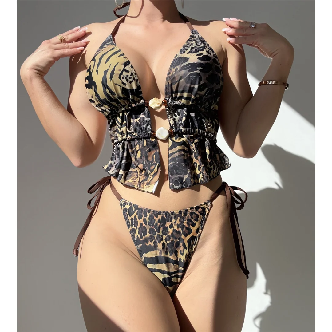 S - XL Bedruckter Tankini-Bikini, Damen-Badeanzug, zweiteiliges Bikini-Set, gepolsterter Badeanzug, Badebekleidung, Modell V7483. – Detail 4