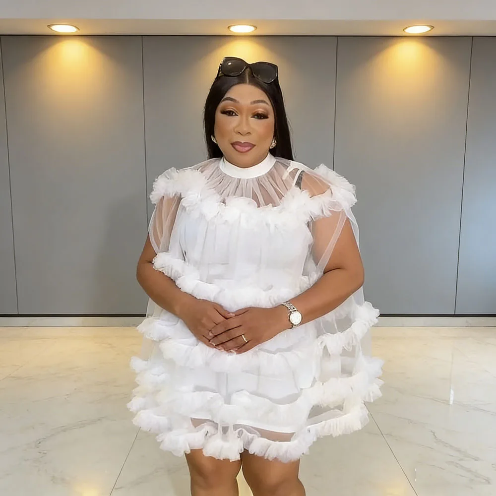 

Women's Dress Lace Mesh Female Dresses 2 Piece Set Gown Black Evening Party Dress Loose Ankara Dashiki Africa Clothing Boubou