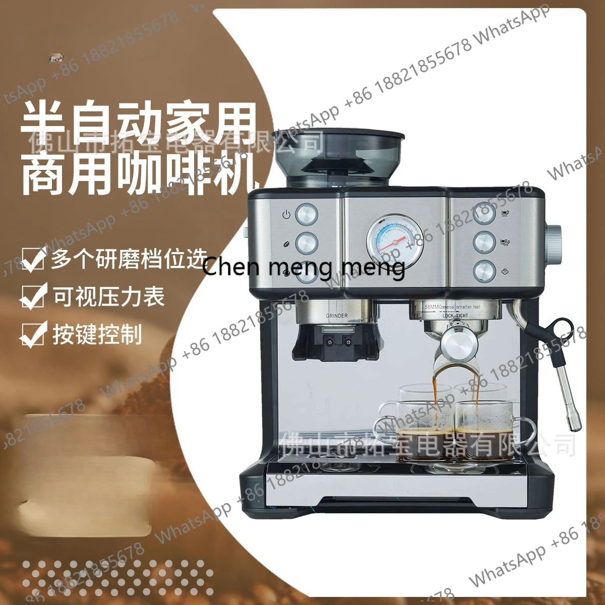 

Coffe Semi-Automatic Espresso Maker, Pumped Fancy Coffee Maker with Strap Grind Button