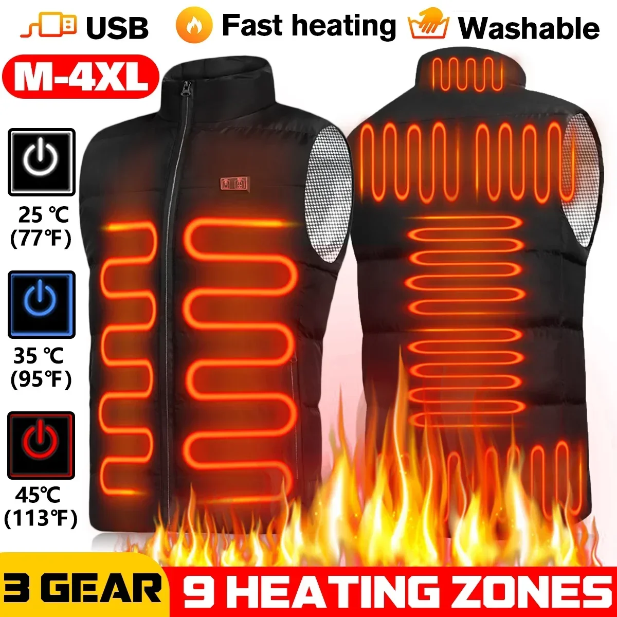 Dual Control Electric Heated Vest Jackets Men Women Sportswear Heated Coat Graphene Heat Coat USB Heating Jacket for Camping