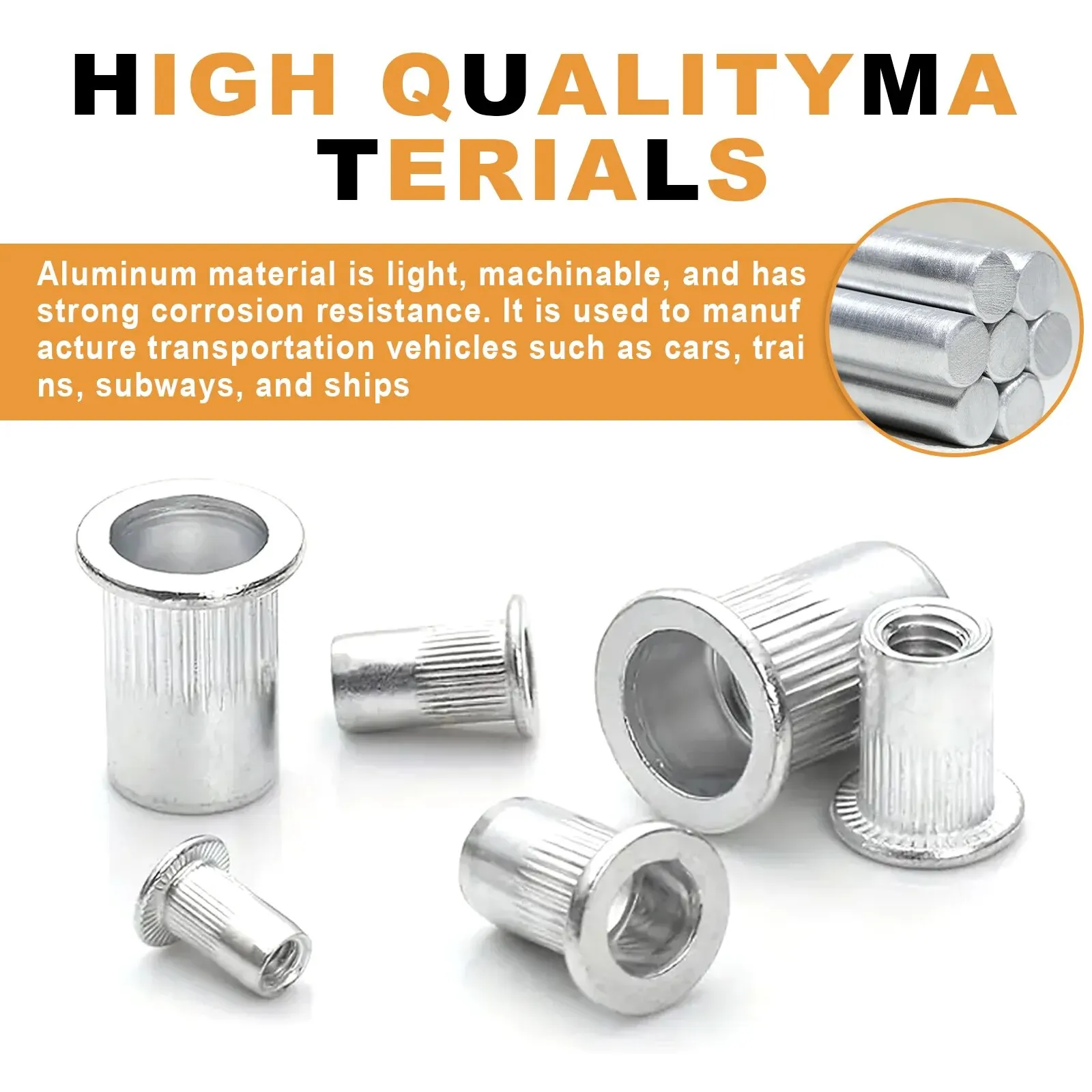 110Pcs Riveted Nuts, Aluminum Flat Thread Nut Assembly Kit, Suitable For Automotive, Furniture, Industrial Products