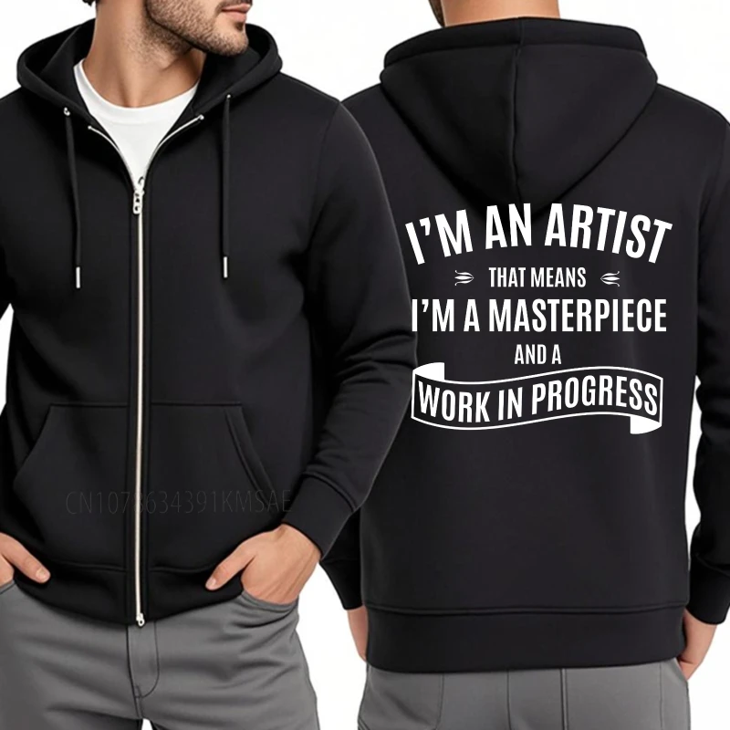 Treino feminino outono moletom com capuz eu sou um artista que significa que sou um obra-prima e um trabalho no progresso tamanho grande moletom com z