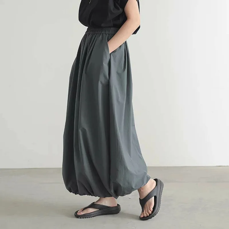 Lotte New Summer Lazy Sports Style Loose Flower Bud Half Skirt For Women Solid Color Elastic Waist Puff Skirt Mid-Length Skirt
