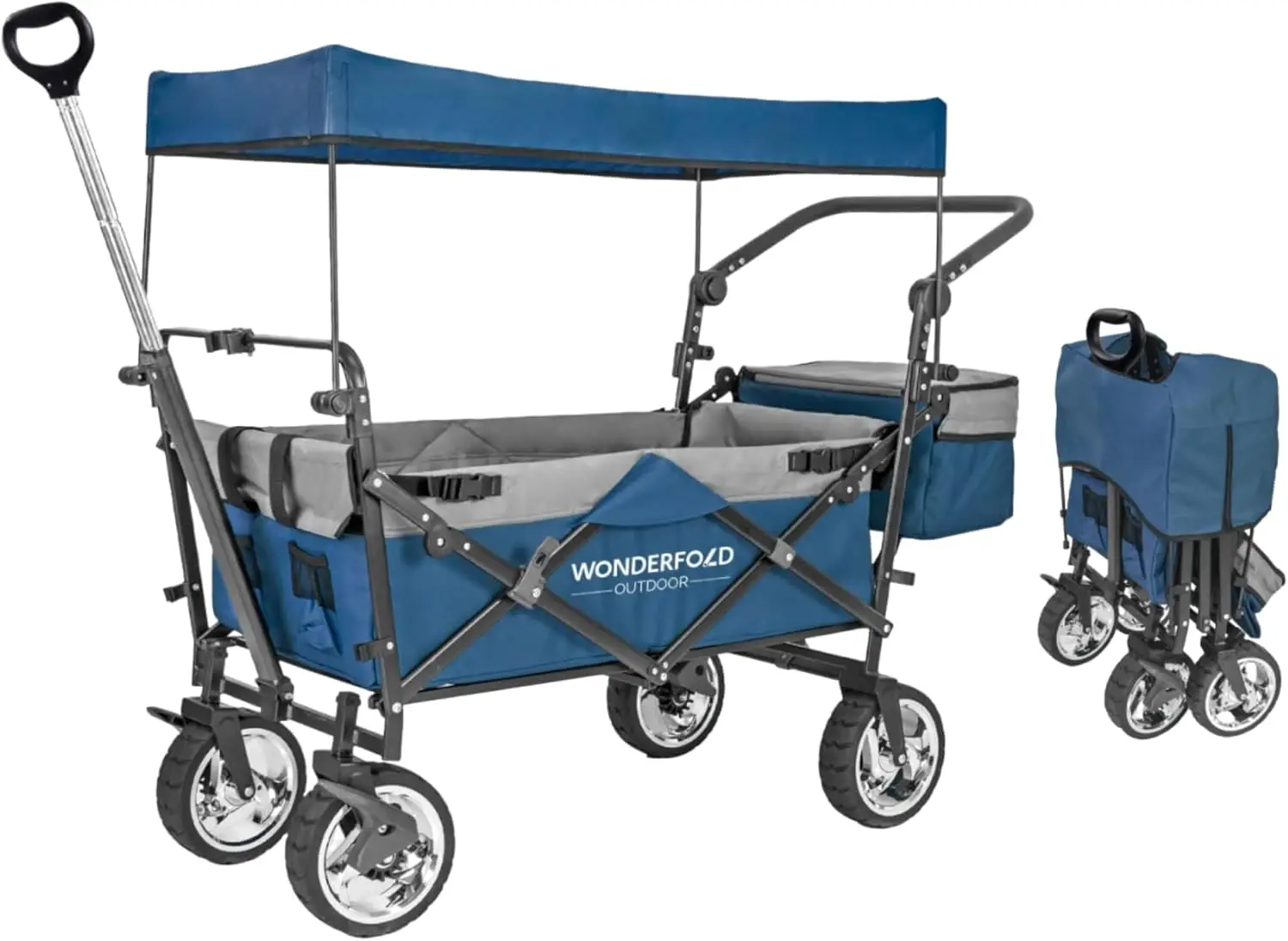 S4 Push & Pull Folding Utility Cart with Brakes, Removable Canopy, Telescopic Pull Handle & Adjustable Push Handle, 150 lb Capac