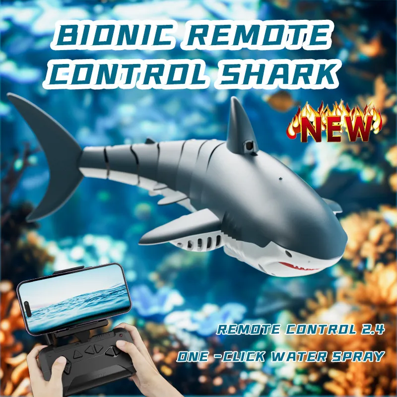 Remote-Controlled Shark Boats Biomimetic Electric Giant Toothed Shark 4K Camera  Rechargeable Battery With LED Light  For Kids