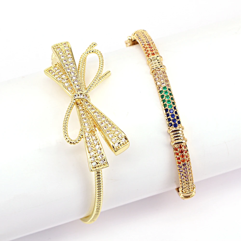 

5PCS, Rainbow Bracelets CZ Zircon Bijoux Charm Big Bow Bangle For Women Jewelry Accessories Pulseras Mujer Bijoux Femme