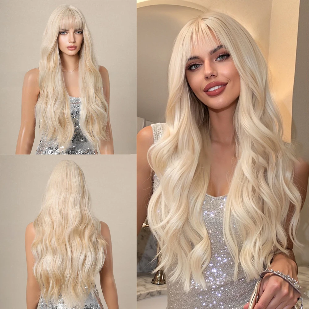 

High-Quality 26-Inch Golden Wavy Synthetic Hair Band Bangs Are Suitable For Women'S Daily Party Fluffy And Heat-Resistant Wigs