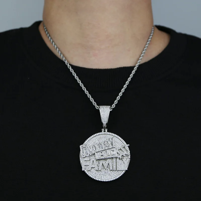 Hip hop new round letter MONEY AND FAMILY pendant fashion trend men's necklace