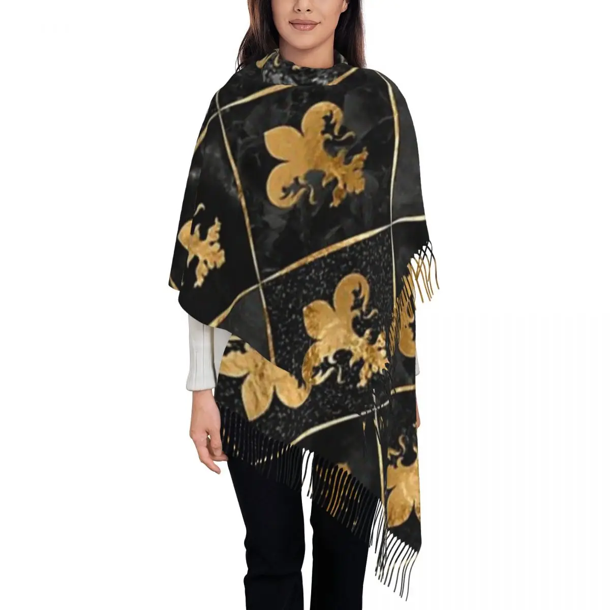 Florence Fleur De Lis Lily Flower Symbol Flag Scarf Tassel Scarves for Women Warm Shawls and Wraps Large Fall Winter Shawl Wrap