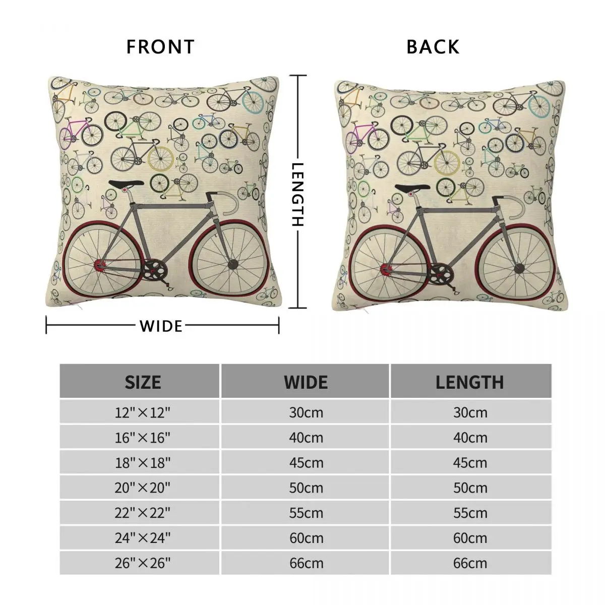 Love Fixie Road Bike Square Pillowcase Polyester Linen Velvet Printed Zip Decor Sofa Cushion Cover 18