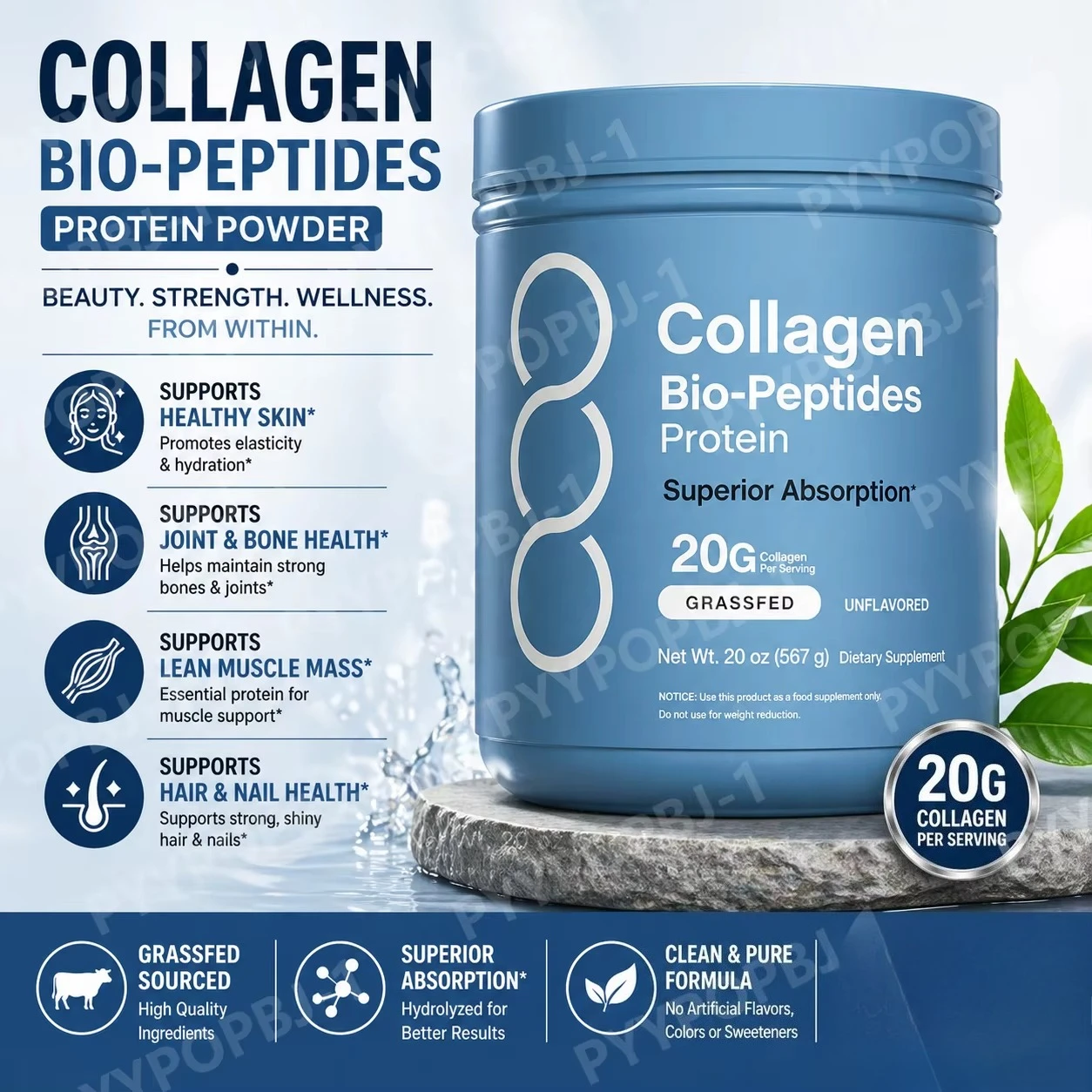 Collagen Peptides Powder Hydrolyzed Protein Unflavored Easy Mix Daily Beauty Nutrition Supplement High Protein Collagen Powder
