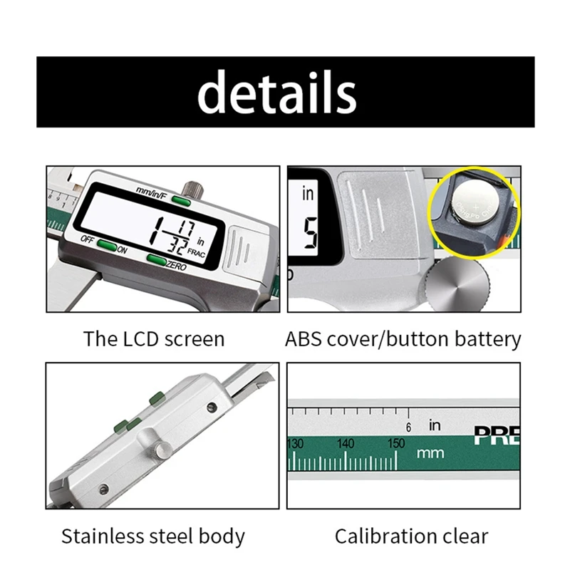 ET50 Stainless Steel Vernier Calipers ET50 Spelling Vernier Calipers With Fractions With Metal Digital Mixed Score Display image 4