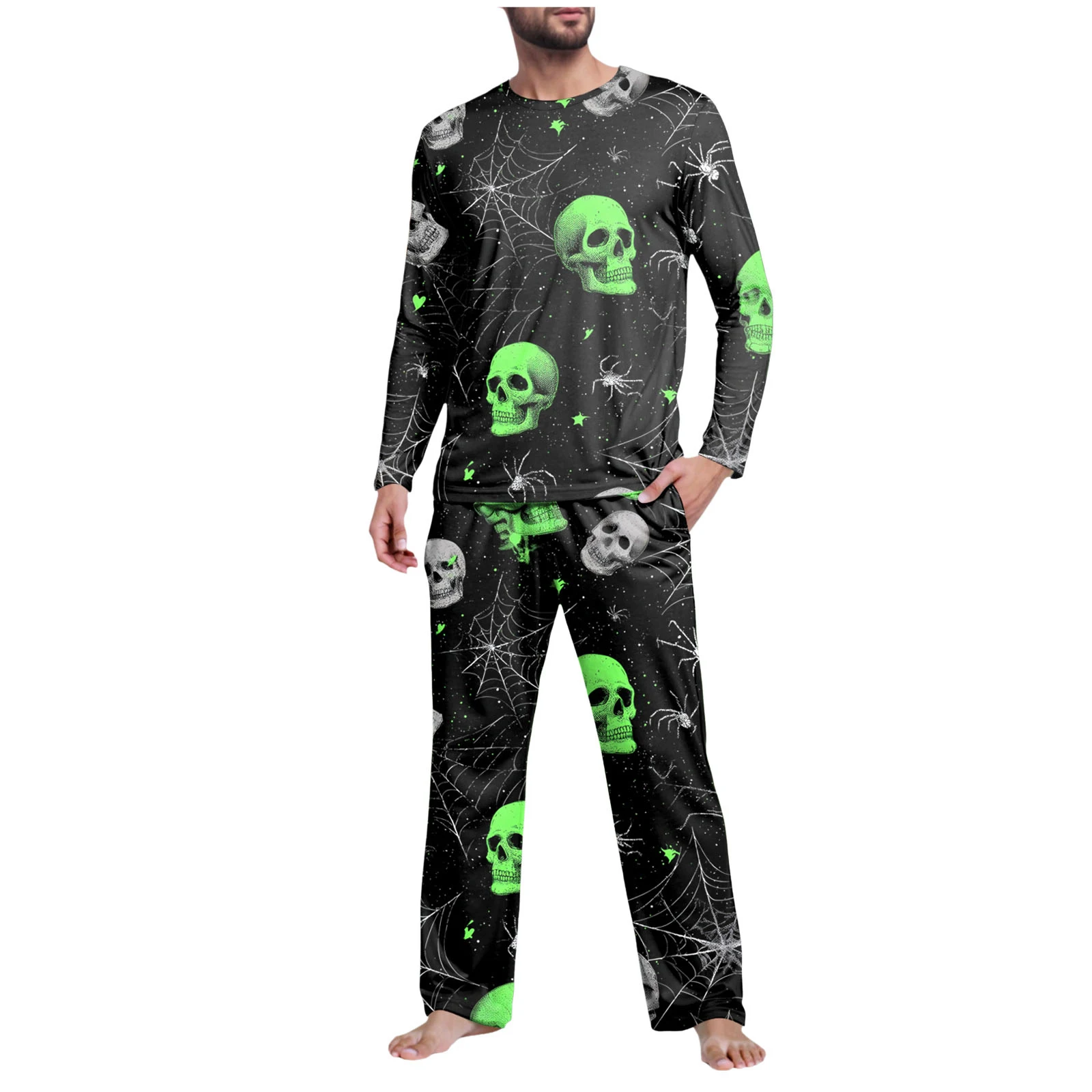 

Suit Men's Halloween Funny Pumpkin Print Long Sleeved T Shirt And Trousers Two Piece Suit Suit for Men And