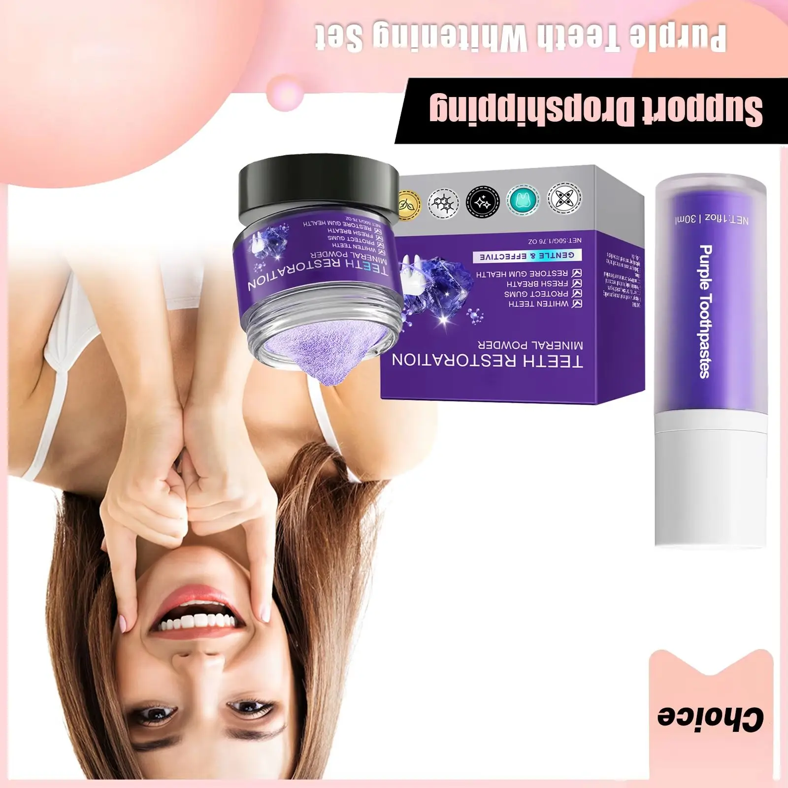 

Purple Toothpaste for Teeth Whitening Tooth Stain Removal Yellow Sensitive Teeth Brightening Teeth Restoration Mineral Powder