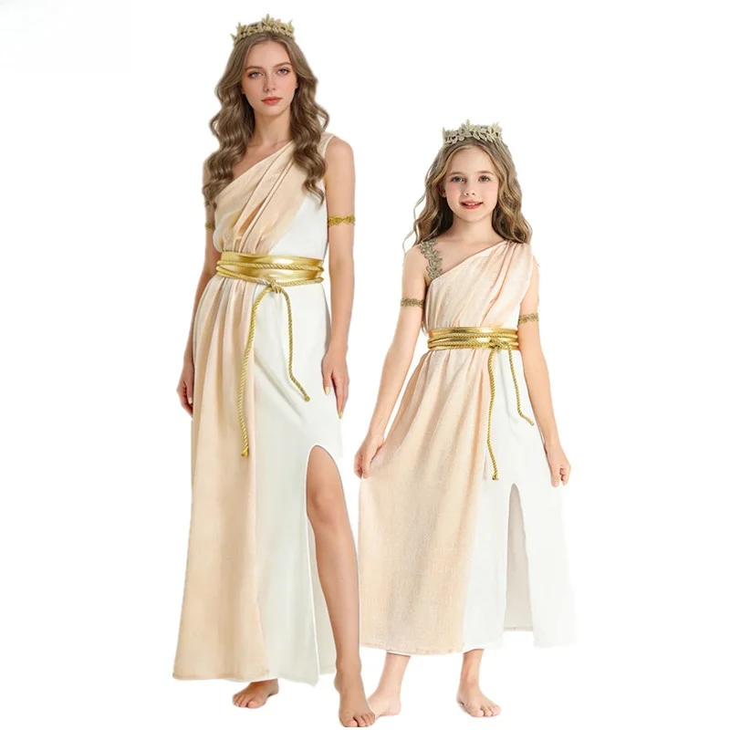

Medieval Goddess Halloween Costume Dress Ancient Queen Athena Performance Dress Women's Traditional Ethnic Stage Costume