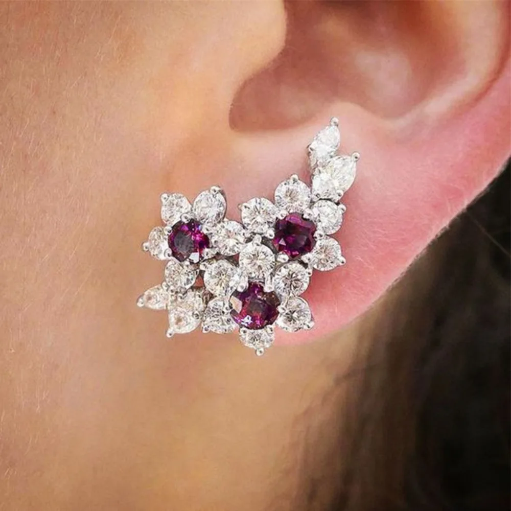 Exquisite Luxury Sparkling Full Inlay 5A Zircon Stereo Flower Stud Earrings for Women Korean Bride Wedding Piercing Jewelry Gift