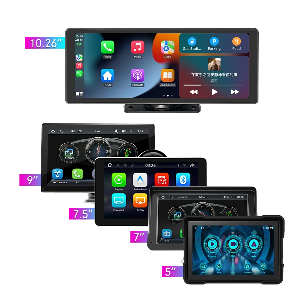 5/7/7.5/9/10.26 Inch Portable Wireless CarPlay Monitor Android Auto Touch Screen Rearview Cam DVD Audio System Gps Navigation