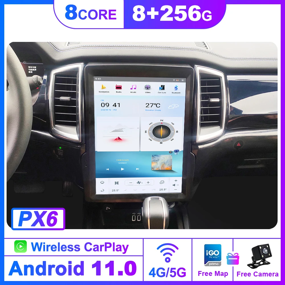 2 din Android 13.0 8G+256Gfor Tesla Screen Car Radio Multimedia Player For Ford Ranger/Everest 2015-2021GPS Navigation Head Unit