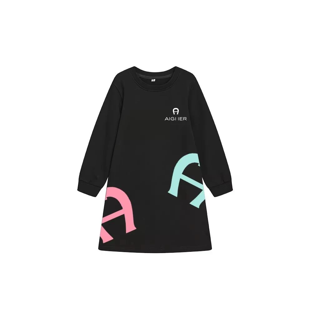 2T-10T Black Princess Dress Pattern Printed Party Children's Girls' Clothing Spring and Autumn Sweet Daily Preschool Dress