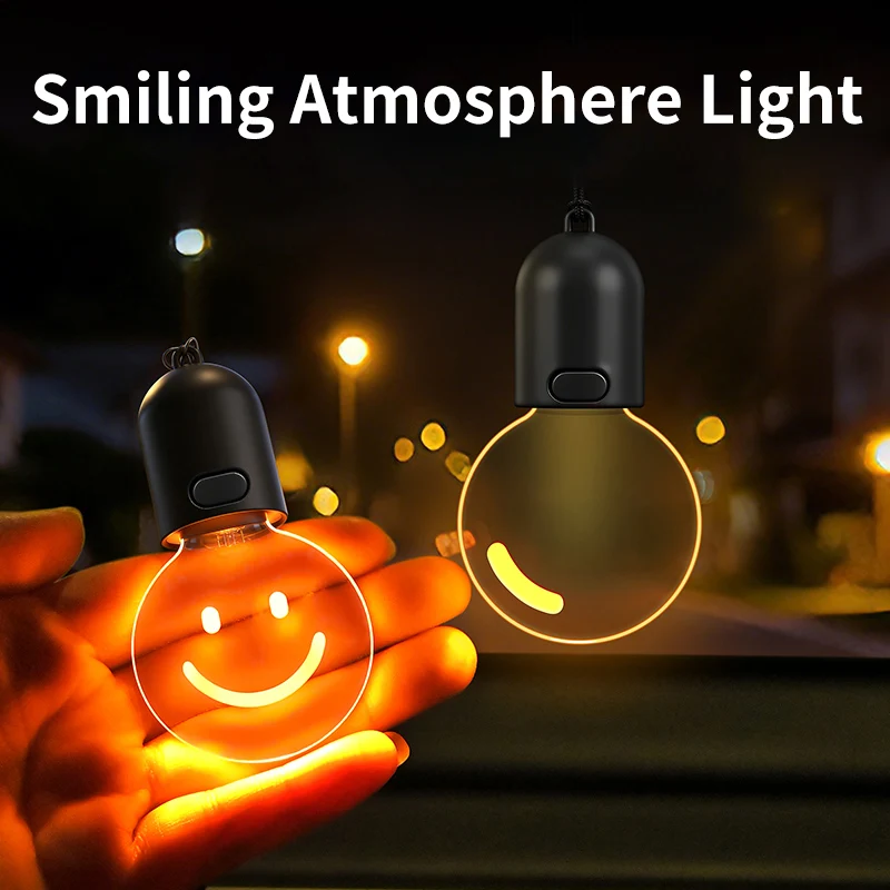 Car Smiling Face Round Face Small Light Bulb Ambient Light Pendant Interior Decoration Warm Light Soft Light Safe Retro