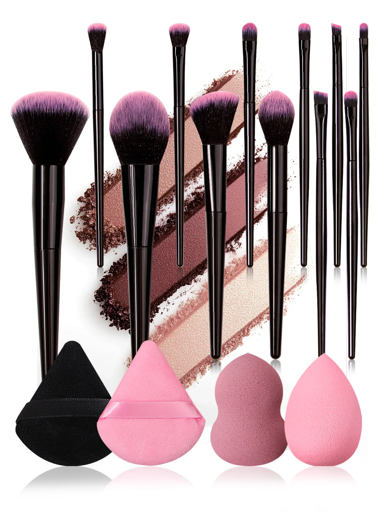 مجموعة فرش مكياج متعددة الوظائف مكونة من 16 قطعة، بما في ذلك فرشاة البودرة، وفرشاة أحمر الخدود، وفرشاة الأساس، وفرشاة ظلال العيون، وفرشاة المزج