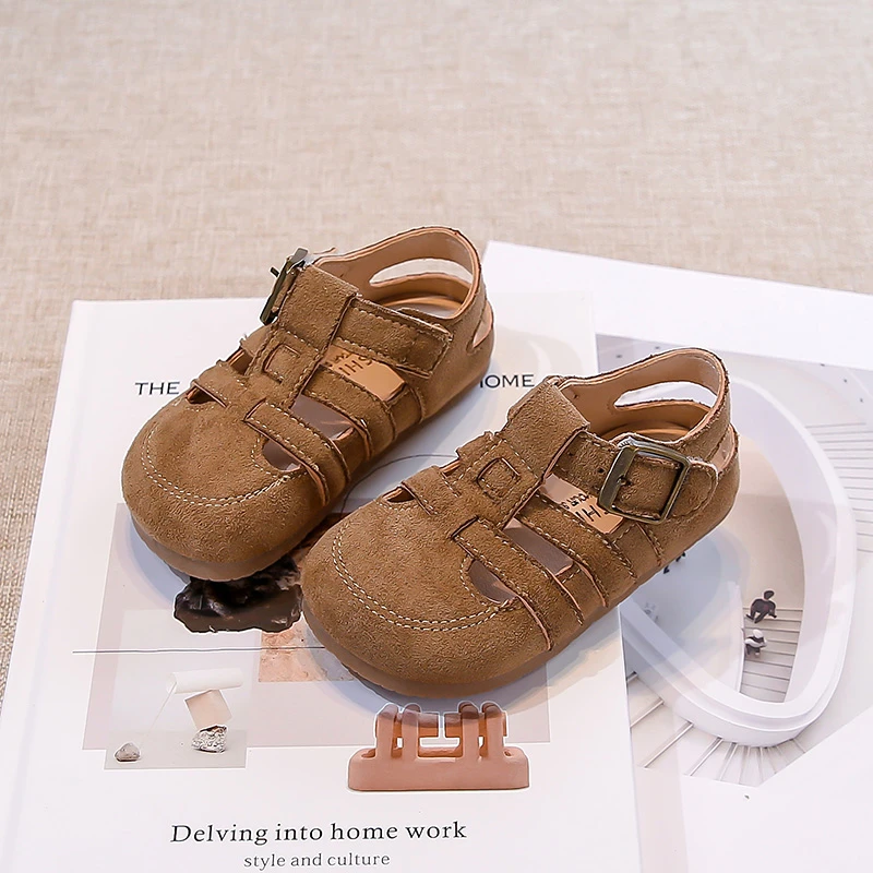 

Children T-starp Casual Sandals Toddler Girls Boys Fur Leather Non-slip Sport Sandals Kids Beach Shoes Flats 3-12 Years Summer