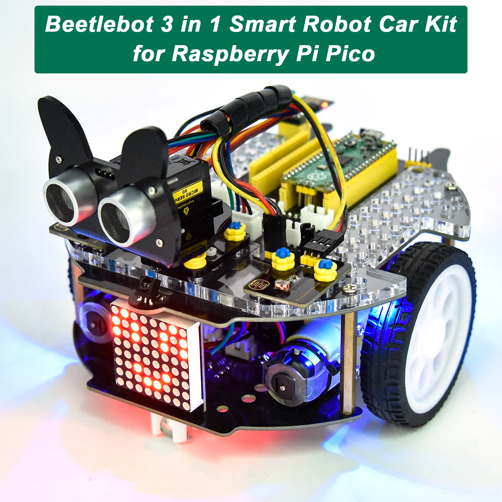 

Keyestudio Smart Robot Car Kit Beetlebot 3 in 1 for Raspberry Pi Pico Compatible with LEGO Building Blocks STEM Education Kit