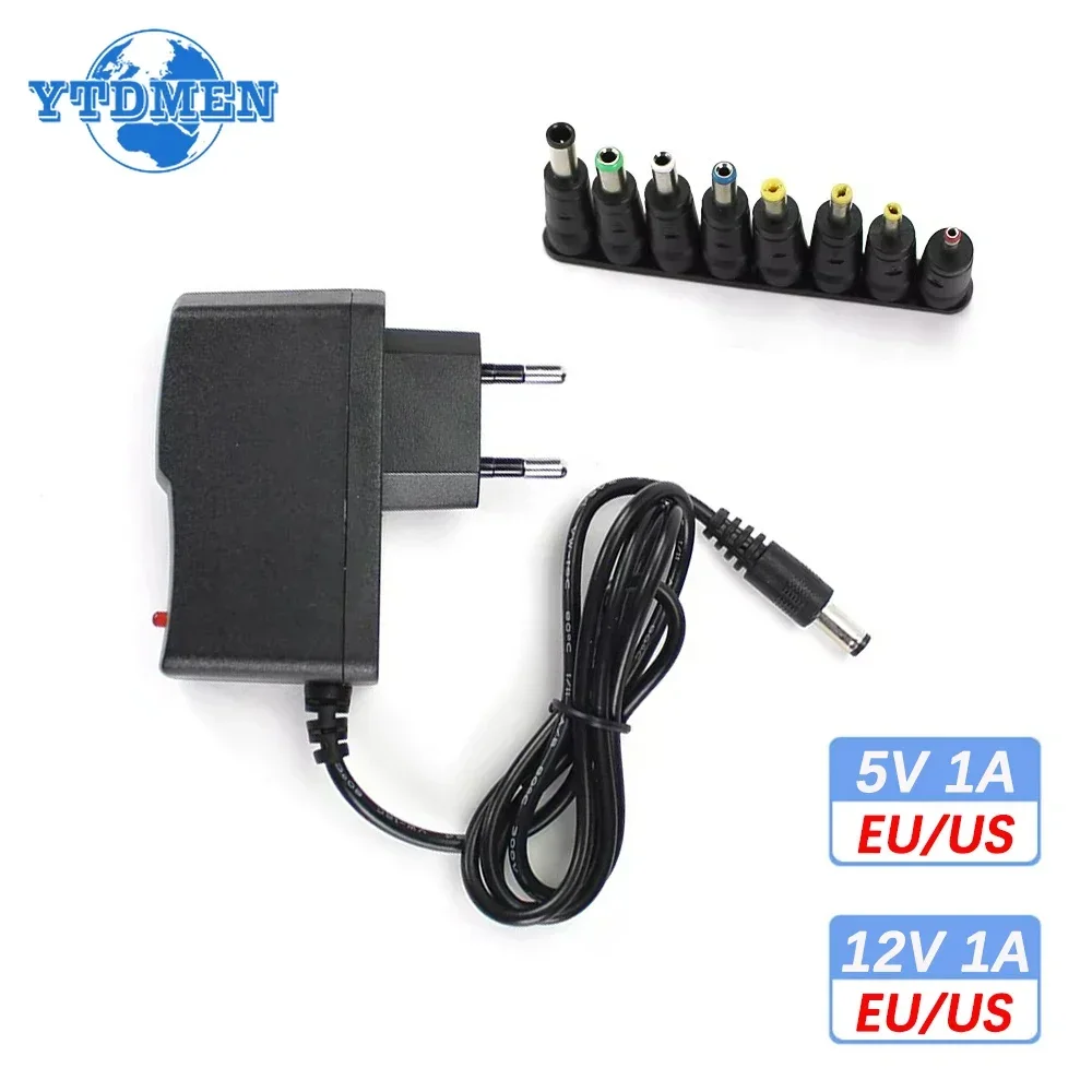 AC-DC 5V 12V 1A  Adapter Power Supply Universal Switch Power Charger 110V To 220V with 8 Conversion Connector Plug