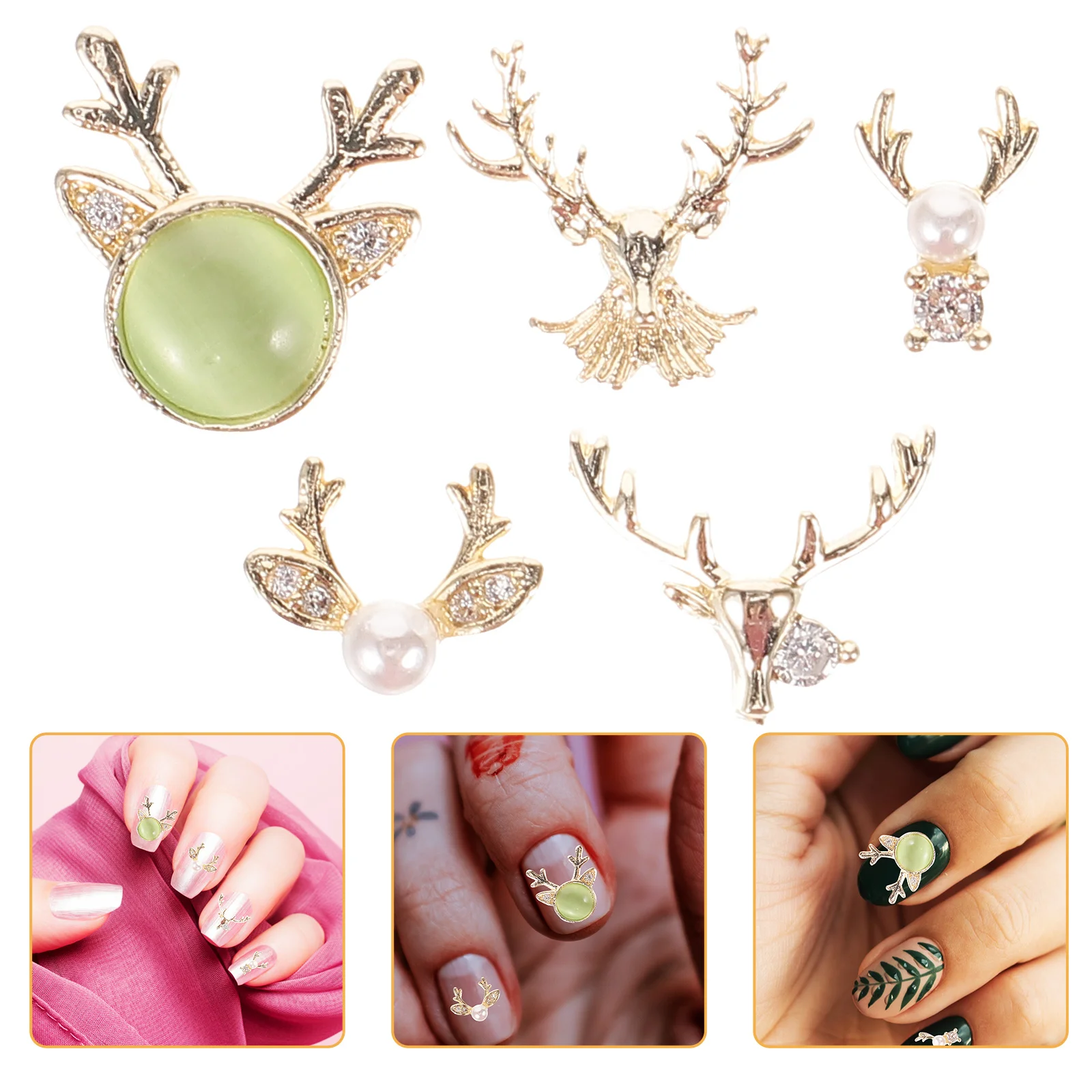 

5Pcs Christmas Theme Nail Decorations Tiny Metal Charms for Natural Fake Nails Art Nail Charms Manicure Decoration