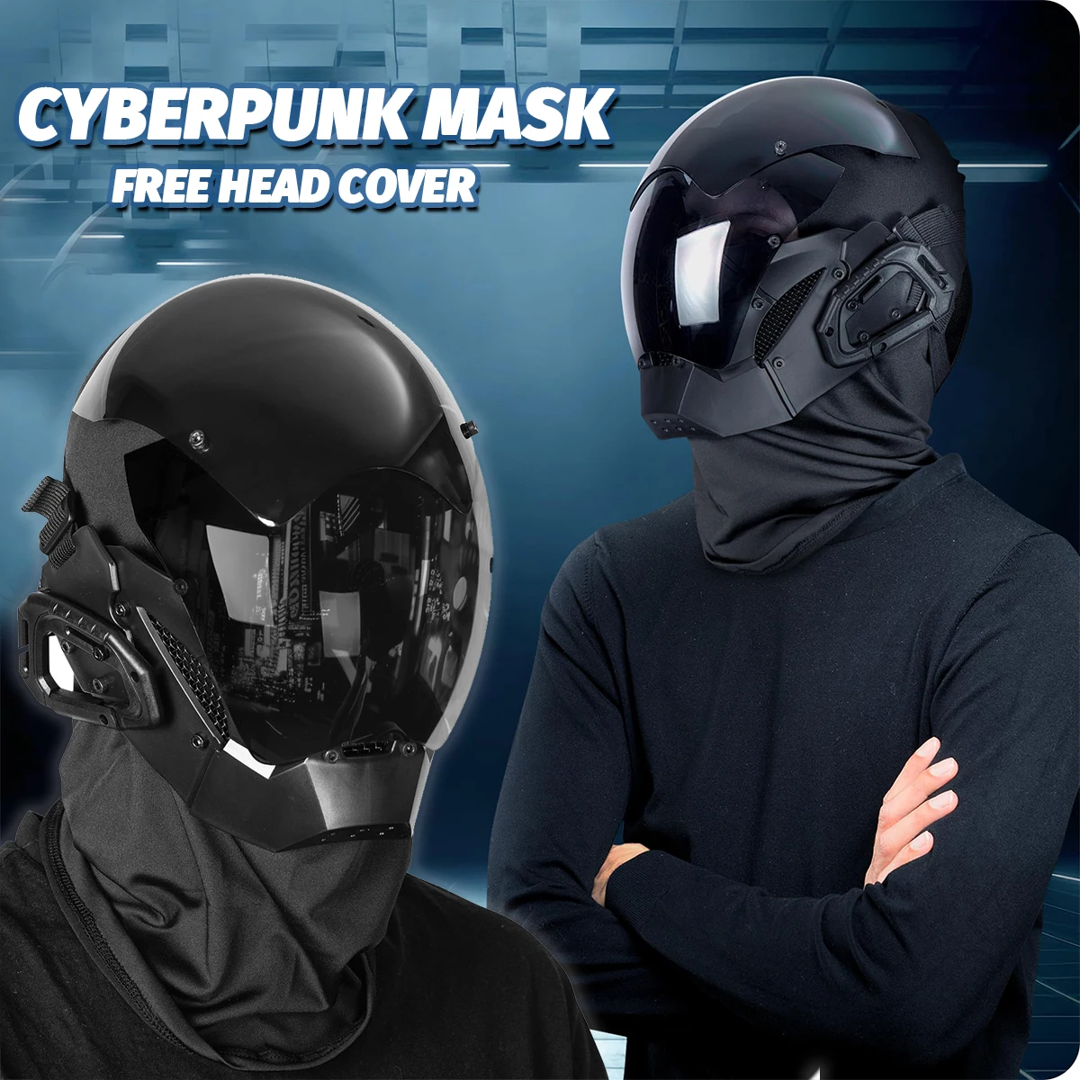 

Cool Cyberpunk Mask Costume Halloween Adjustable Punk Mecha Helmet Cosplay Rave Futuristic Mask Rider Motorcycle Equipment