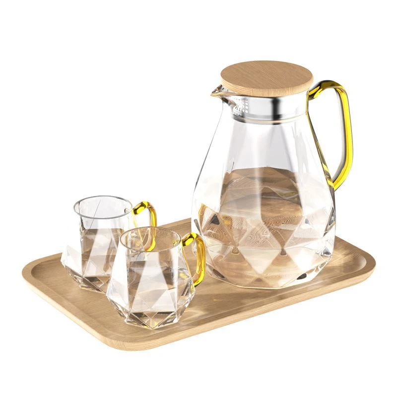 YMEEI 1.5L Diamond Texture Glass Teapot Set Heat-resistant Hot Cold Water Jug Transparent Friut Tea Drinking Flower Tea Pot